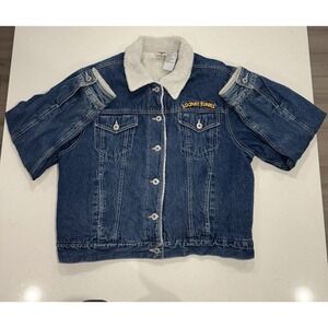 Vtg Looney Tunes Denim Jacket Embroidered Womens XL Bugs Taz Tweety‎ Marvin